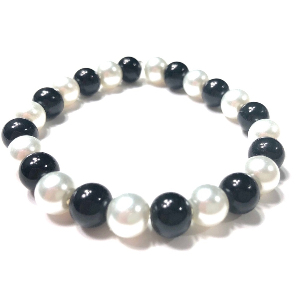 Handmade Black White Stretch Bracelet Women Gift